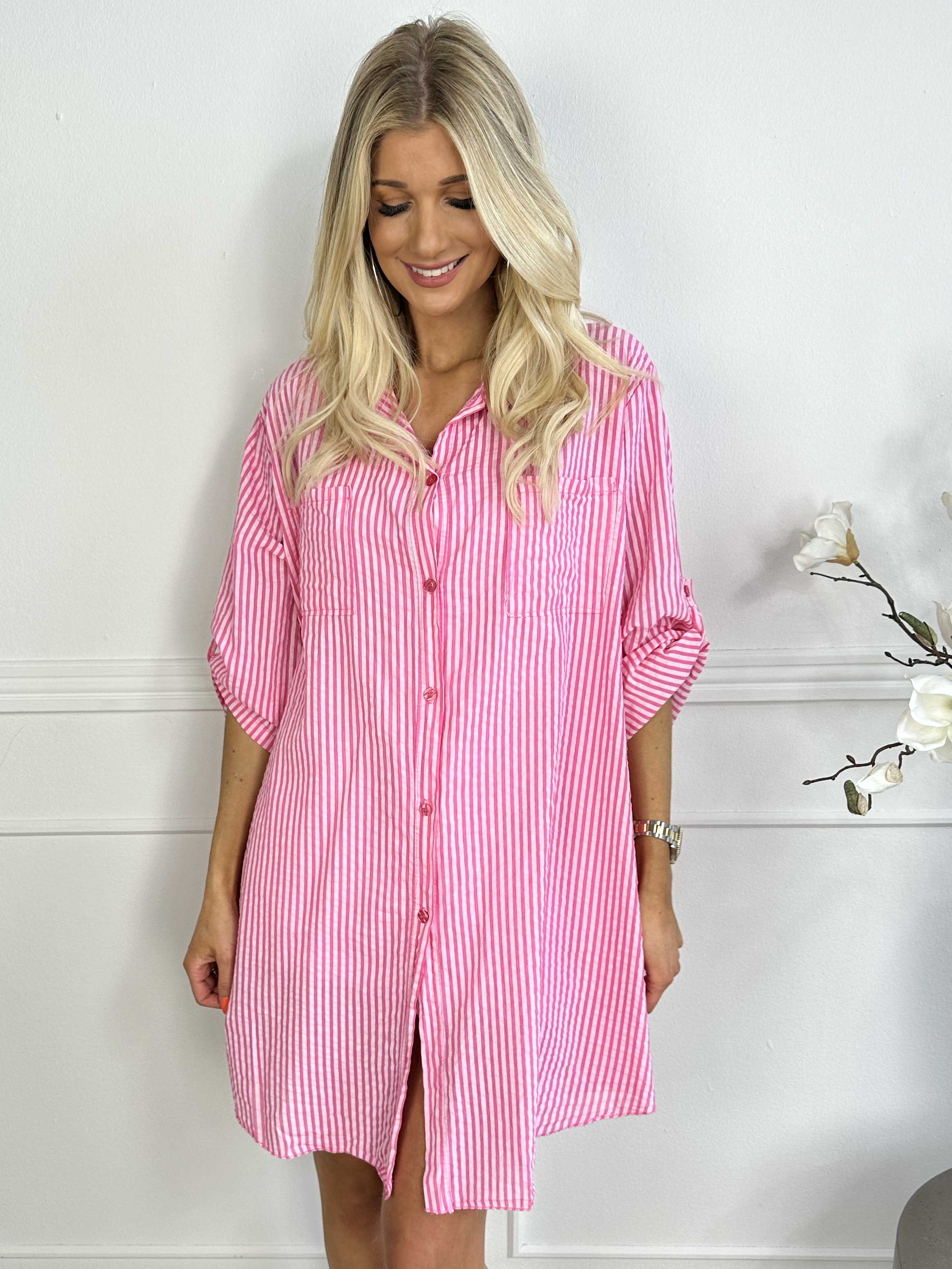 Carmina - Randig bomullsskjorta med bröstfickor